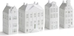 Waxinelichthouder - Set Van 4 Grachtenpanden - Theelichthouder - Huiswarming Cadeau - Hollandse Cadeautjes - Kersthuisjes