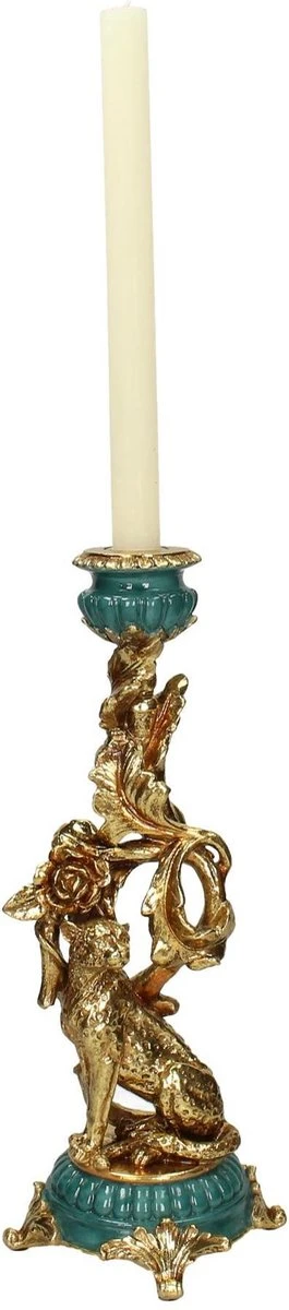 Kandelaar Leopard Polyresin Goud 12x12x34 - Elegante Kaarsenhouder voor Dinerkaarsen - Afbeelding 3