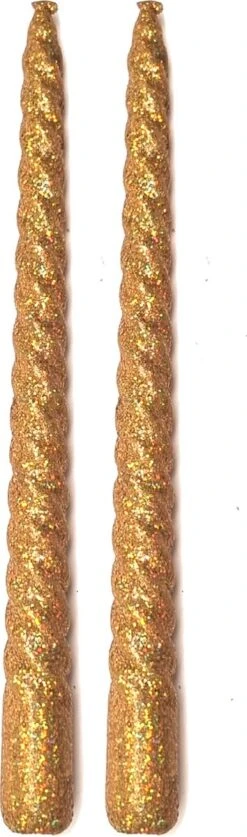 &Klevering Hippe Gouden Glitter Swirl Gedraaide Dinerkaarsen - Set van 2 (26 cm)