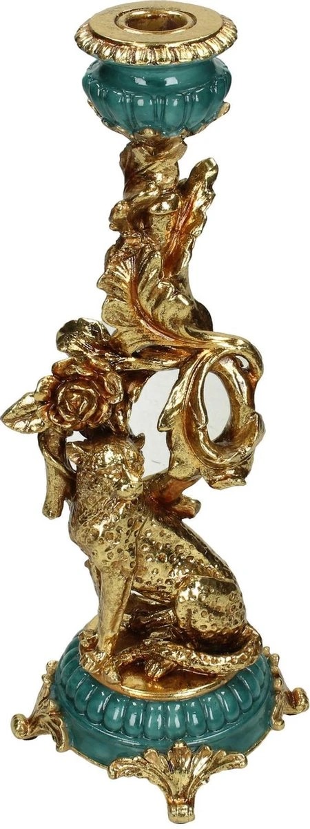 Kandelaar Leopard Polyresin Goud 12x12x34 - Elegante Kaarsenhouder voor Dinerkaarsen - Afbeelding 2