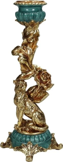 Kandelaar Leopard Goud 29x10x10cm - Elegante Kaarsenhouder