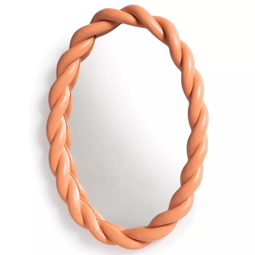 & klevering Braid Spiegel 35x26 Oranje - Moderne Woonaccessoire