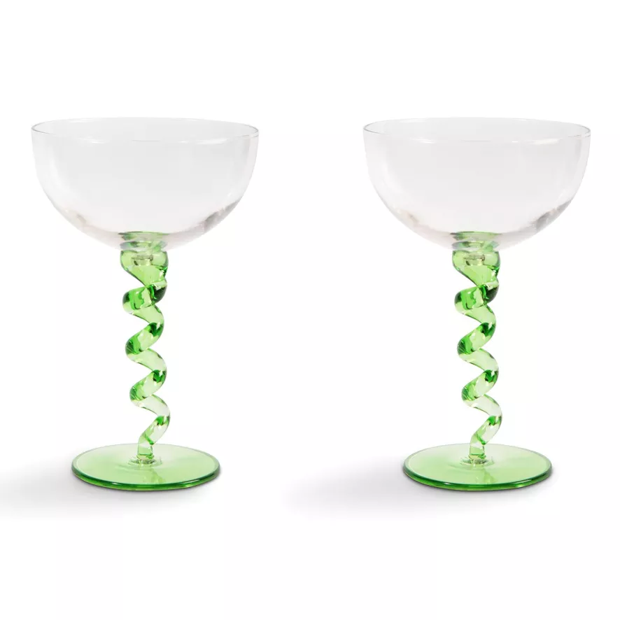 & klevering Spiral Coupe Champagneglazen Set Van 2 - Groen | Elegante Tafelaccessoires