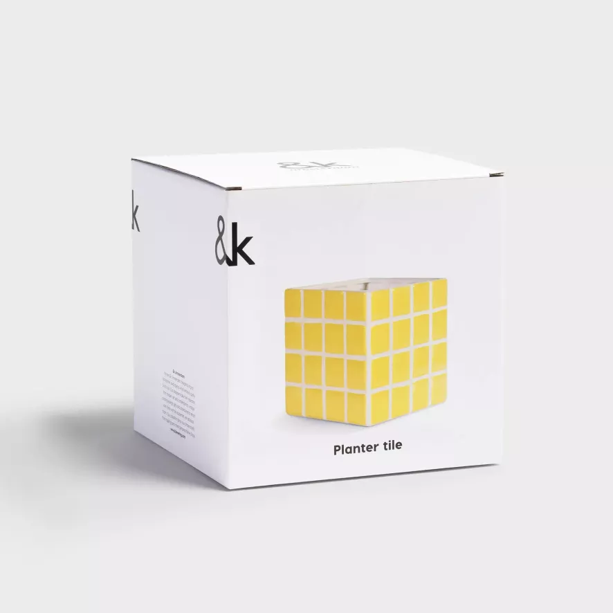 & klevering Tile Bloempot 14x14 Geel - Moderne Woonaccessoire - Afbeelding 2