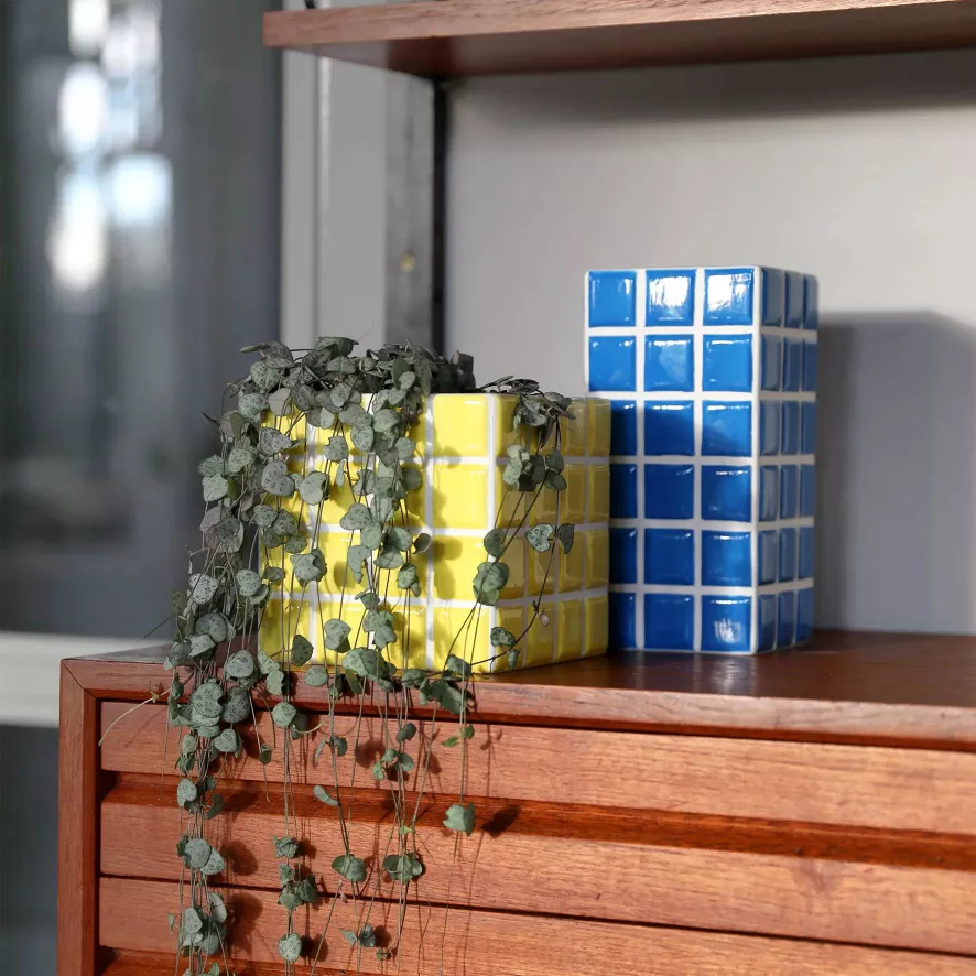 & klevering Tile Bloempot 14x14 Geel - Moderne Woonaccessoire - Afbeelding 3